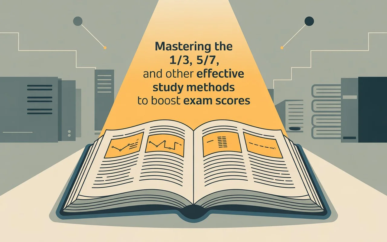 A student using effective study methods like the 1/3, 5/7 techniques to prepare for exams and improve memory.